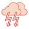 Cloud with thunder flat icon. Lightning with cloud red icons in trendy flat style. Rainy climate gradient style design