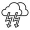 Cloud with thunder line icon. Lightning with cloud vector illustration isolated on white. Rainy climate outline style