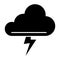 Cloud and thunderstorm solid icon. Lightning bolt in cloud vector illustration isolated on white. Storm glyph style