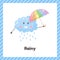 Cloud with umbrella. Cute weather rainy for kids. Flash card for learning with children in preschool, kindergarten and