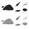 Cloud, umbrella, the north wind, a puddle on the ground. The weather set collection icons in black,monochrome style