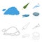 Cloud, umbrella, the north wind, a puddle on the ground. The weather set collection icons in cartoon,outline style