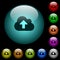 Cloud upload icons in color illuminated glass buttons