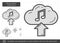 Cloud upload music line icon.