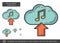 Cloud upload music line icon.