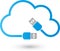 Cloud and USB plug, internet and connections logo