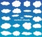 Cloud vector icons isolated over gradient blue background