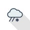 Cloud weather, snow and rain thin line flat color icon. Linear vector symbol. Colorful long shadow design.