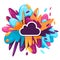 cloud web online technology icon in colorful splat paint liquid splashing ink splash design creative illustration