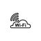 Cloud wifi linear vector icon. Network, WiFi and wireless line thin sign. Wifi zone outline symbol. WiFi simple logo black