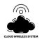 cloud wireless system icon, black vector sign with editable strokes, concept illustration