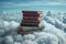 Cloudbound Knowledge: A Towering Book Stack in the Sky.