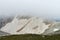 Clouded mountain glacier on the way to peak of mount Oshten in the western Caucasus, in the Republic of Adygea, southwestern Russi