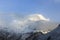 Clouds on Annapurna Mountain Range with snow