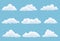 Clouds on blue sky set. Storage solution, database, networking, meteorology element cartoon vector illustration