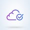 Clouds with check sign line icon or logo. Software update process completed concept. Approved Cloud Computing vector linear