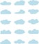 Clouds collection, light blue clouds on white. Cloud computing pack. Design elements