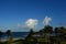 Clouds and a dark blue sky make for a near-perfect beach scene on a sunny day in South Florida