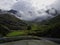 Clouds descending to the mountain peaks