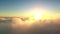 Clouds, drone and horizon of sunrise in blue sky for weather, nature and peaceful cloudscape. Heaven, earth and light