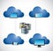 Clouds electronics network server illustration