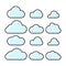 Clouds icons set vector. Outline cloud symbols with fill.