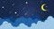 Clouds landscape with stars and yellow moon in the night dark blue sky background vector