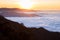 Clouds like sea and waterfall in high mountain. Sunrise at Doi P