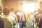 Clouds listening to the Speakers on the stage with Rear view of Audience in the conference hall or seminar meeting, business and