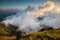 Clouds and mist floating in the mountain valley at sunset, Mulayit Taung, Moei Wadi, Myanmar