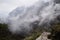 Clouds over the Inca trail and Andes mountain in Peru