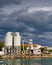 Clouds over industrial harbor