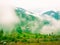 Clouds passes through Himalayas in winter, Uttarakhand, India