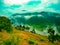 Clouds passes through paddy fields in Himalayas in winter, Uttarakhand, India