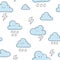 Clouds with rain and flesh background, cute seamless pattern with clouds, cartoon illustration