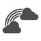 Clouds and rainbow solid icon. Irish St. Patrick Day symbol of luck glyph style pictogram on white background. Lucky