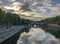 Clouds reflect in Seine, Paris, on September evening