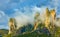 Clouds on rocks in Meteora