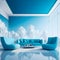 Clouds of Serenity: Interior Design Mockup of a Modern Living Room with Sky Blue Theme