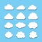 Clouds set in flat cartoon style. Clouds o blue sky in trendy flat style. Communication icon set. Blue background. Cloud icon,