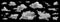 Clouds set isolated on black background. White cloudiness, mist or smog background. Collection of different clouds