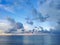 Clouds sky after storm, tropical ocean background