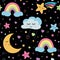 Clouds stars pattern Sweet dreams rainbow seamless background Baby cloud pattern in vector
