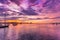 Clouds and vivid sunrise colors over Boston Harbor