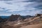 Clouds in the wind; top Zugspitze in the Wetterstein mountain, Experienced peoples hiking advenure under beautiful sky of Alpen