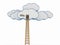 Clouds with Wooden Ladder, Competition and Cloud Computing Concept