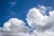 Cloudscape background. Blue sky background with white clouds. Sky after raining. Close up view of beautiful blue sky background.