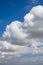 Cloudscape background. Blue sky background with white clouds. Sky after raining. Close up view of beautiful blue sky background.