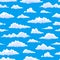 Cloudscape seamless pattern, cartoon fluffy clouds