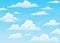 Cloudscape sky cartoon background. Light blue daytime sky with white fluffy clouds. Heaven with bright weather, summer